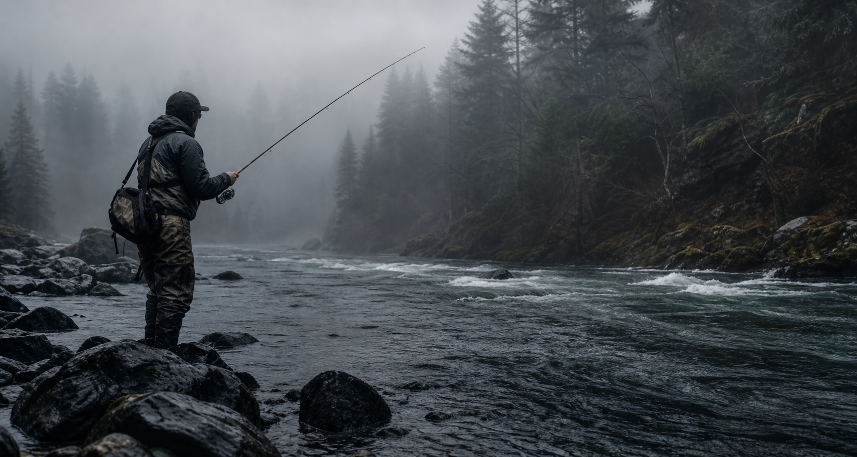 Angler im Flusstal
